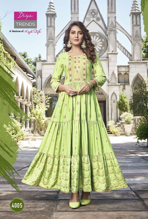 Groom 4 Rayon Printed Designer Festive Wear Fancy Anarkali Kurti Collection